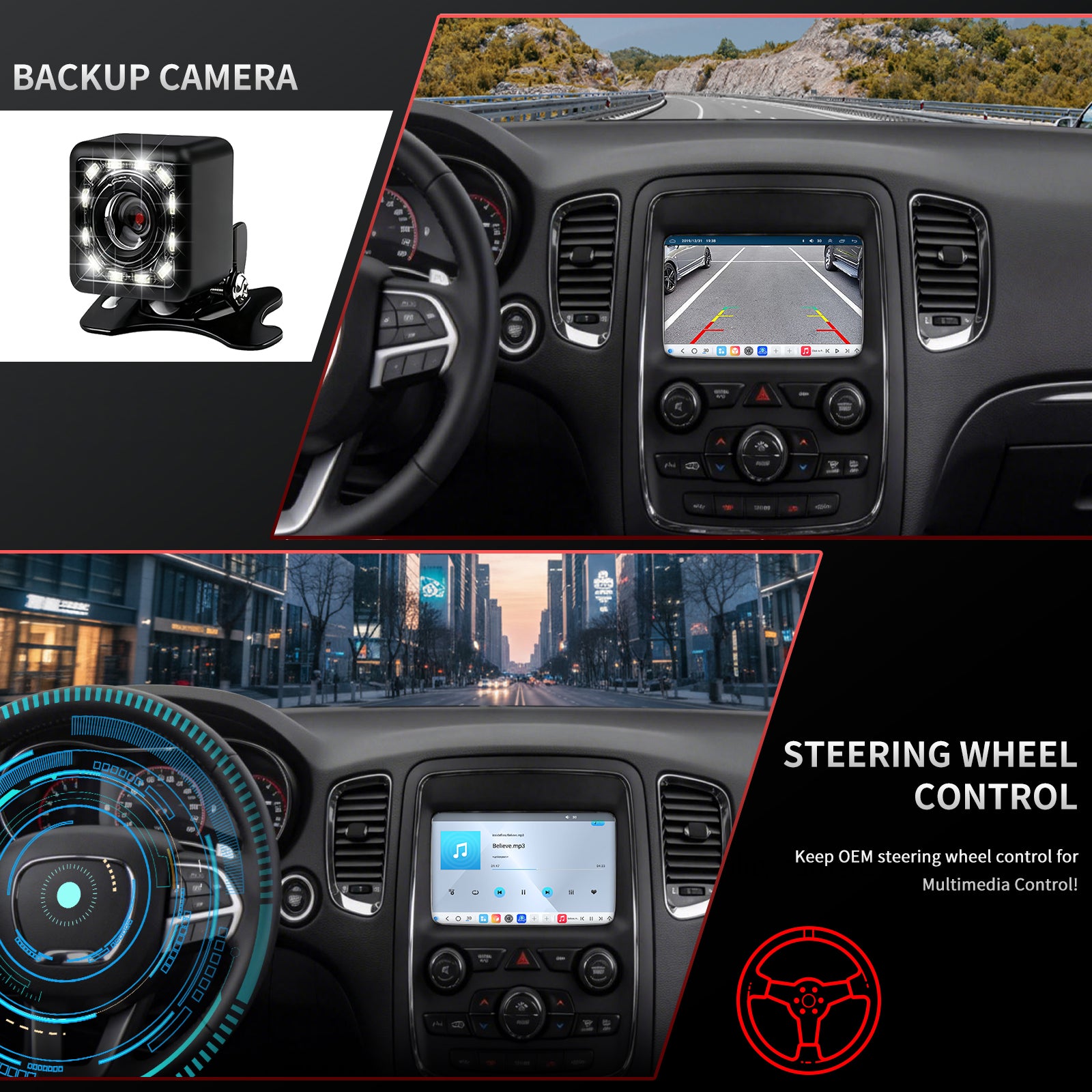 Dodge Durango Radio upgrade 2015-2025 CarPlay Stereo Screen-Topdisplay 2015 2016 2017 2018 2019 2020 2021 2022 2023 2024 2025 Replacement Headunit Apple Android Auto Accessories Pantalla Estéreo