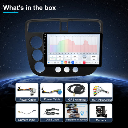Honda Civic Radio upgrade 2001-2005 CarPlay Stereo Screen - Topdisplay 2001 2002 2003 2004 2005 Replacement Headunit Apple Android Auto Accessories Pantalla Estéreo 