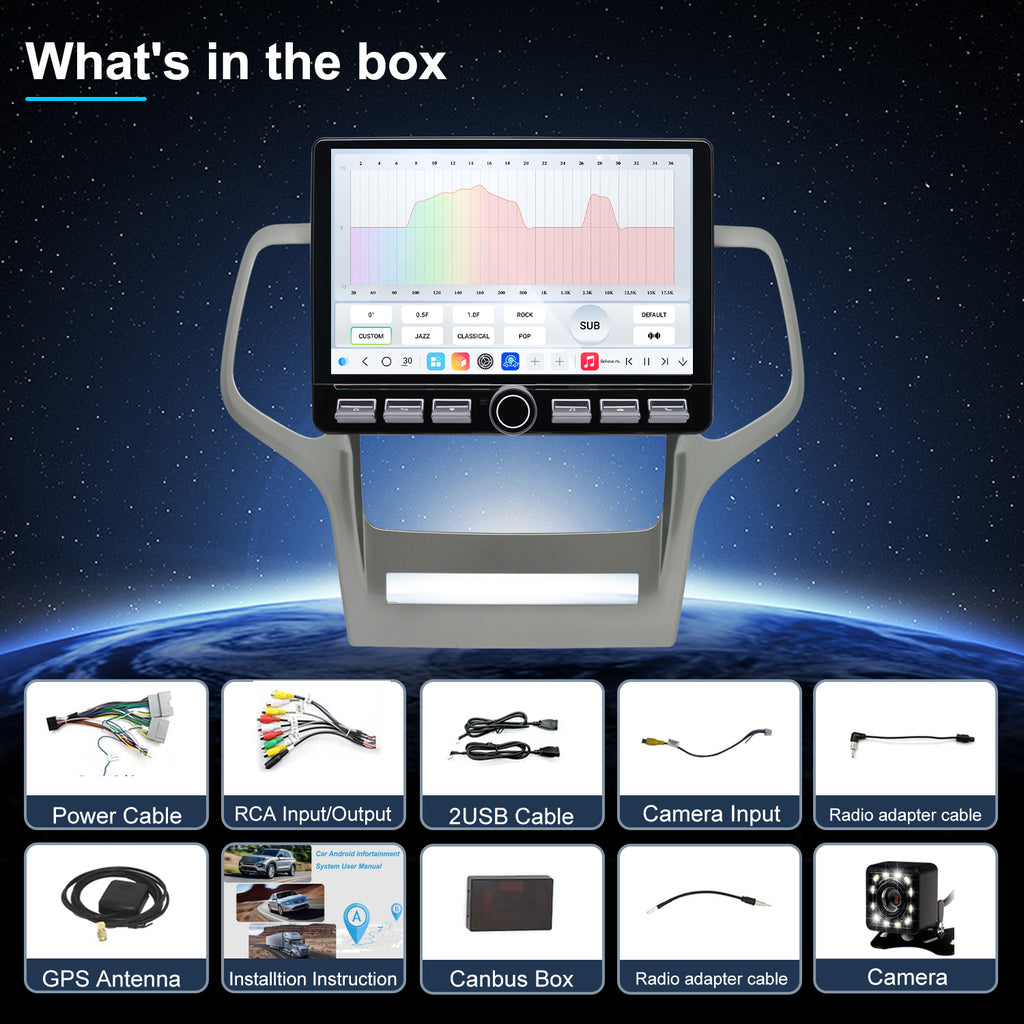 For Jeep Grand Cherokee 2011-2013 Radio upgrade,10.2-inch QLED 8-Core CPU,touch screen Stereo,Wireless CarPlay & Android Auto,Free camera
