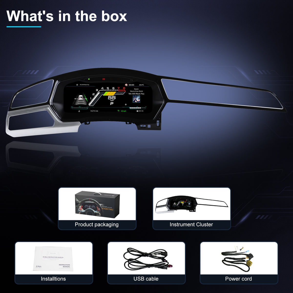Volkswagen Touran L 2016, 2017, 2018, 2019, 2020, 2021, 2022 digital instrument cluster repalcement, 12.3" QLED digital dashboard with wireless Apple CarPlay