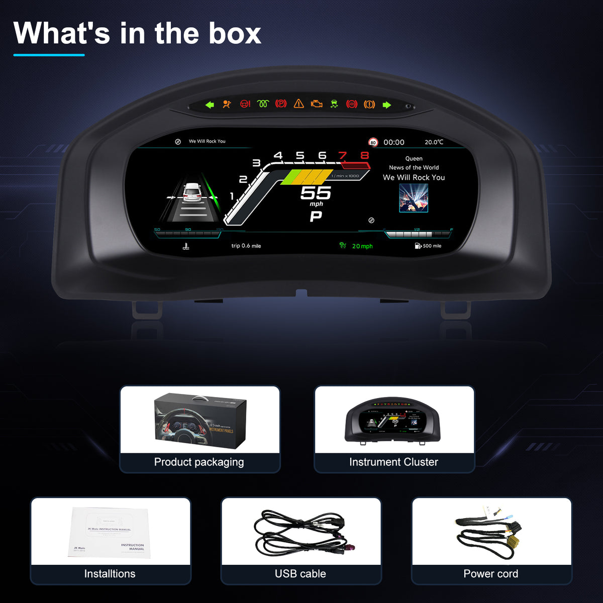 Digital instrument cluster for Volkswagen Tiguan 2010, 2011, 2012, 2013, 2014, 2015, 2016, 2017 with wireless CarPlay