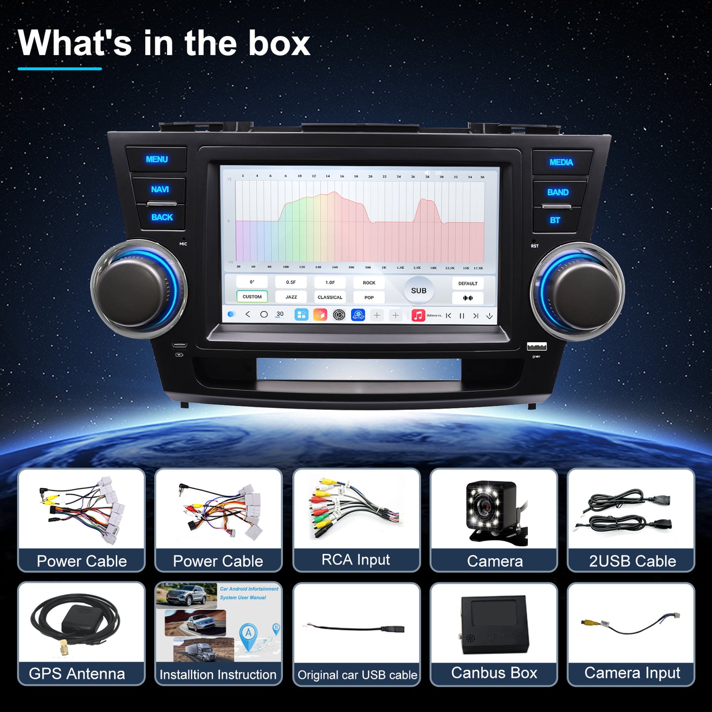 For Toyota Highlander 2008-2013 Radio upgrade,8-inch QLED 8-Core CPU,touch screen Stereo,Wireless CarPlay & Android Auto,keep OEM Controls