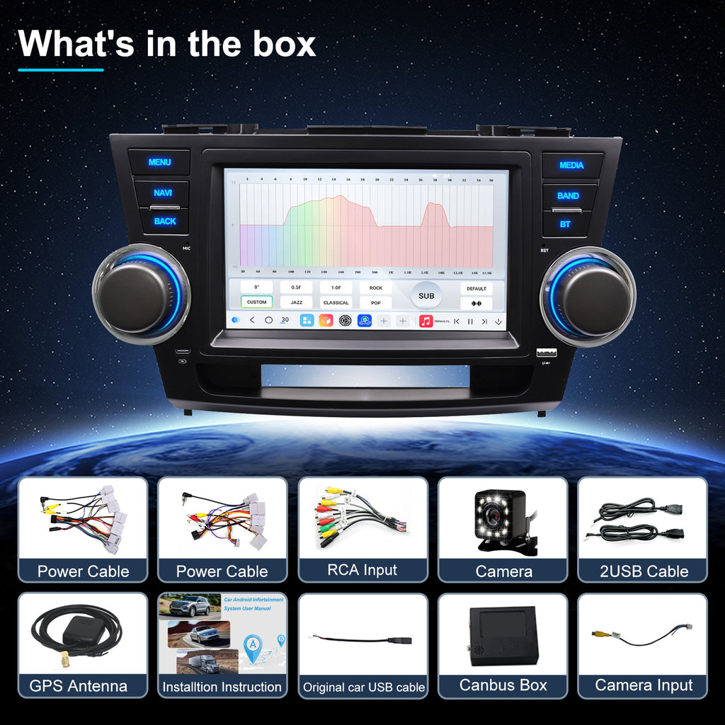 For Toyota Highlander 2008-2013 Radio upgrade,9-inch QLED 8-Core CPU,touch screen Stereo,Wireless CarPlay & Android Auto,keep OEM Controls