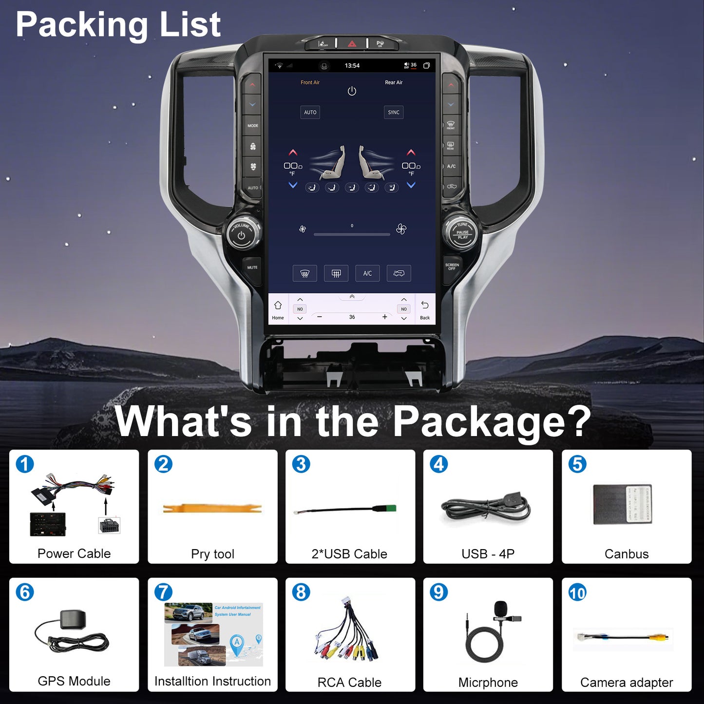 Dodge RAM 1500/2500/3500 Radio upgrade 2019-2023 CarPlay Stereo Screen - Topdisplay 2019 2020 2021 2022 2023 Replacement Headunit Apple Android Auto Accessories Pantalla Estéreo