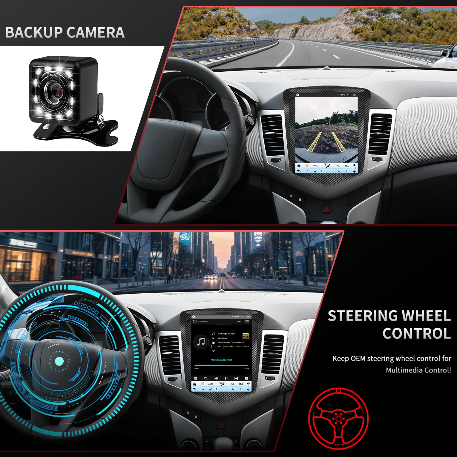 Chevy Cruze Radio upgrade 2009-2016 CarPlay Stereo Screen - Topdisplay 2009 2010 2011 2012 2013 2014 2015 2016 limited Chevrolet Replacement Headunit Apple Android Auto Accessories Pantalla Estéreo