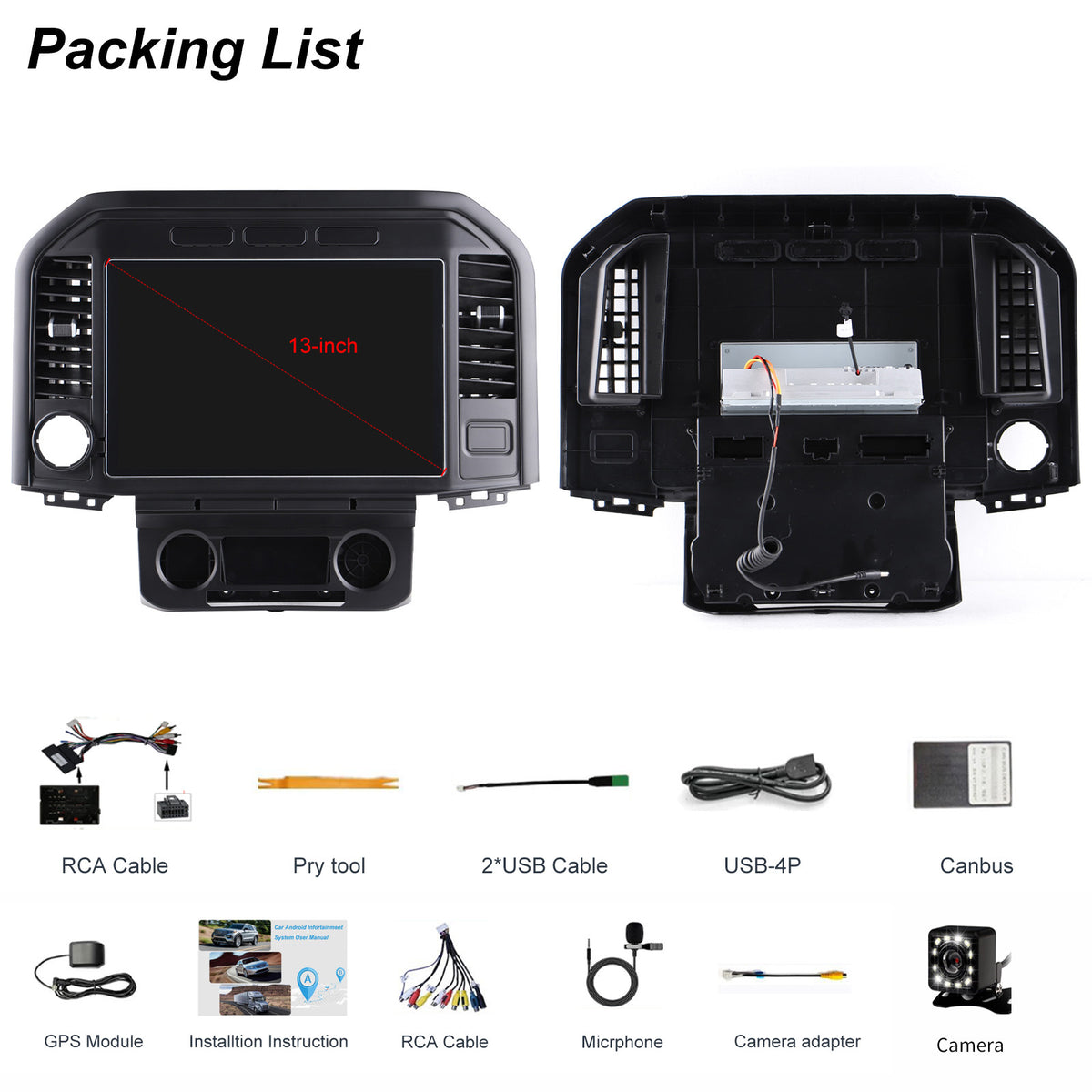 For Ford F350 2017-2021 Radio Upgrade, 13-inch QLED Touch Screen Stereo, 8-Core CPU, Wireless CarPlay & Android Auto, Keep OEM Controls