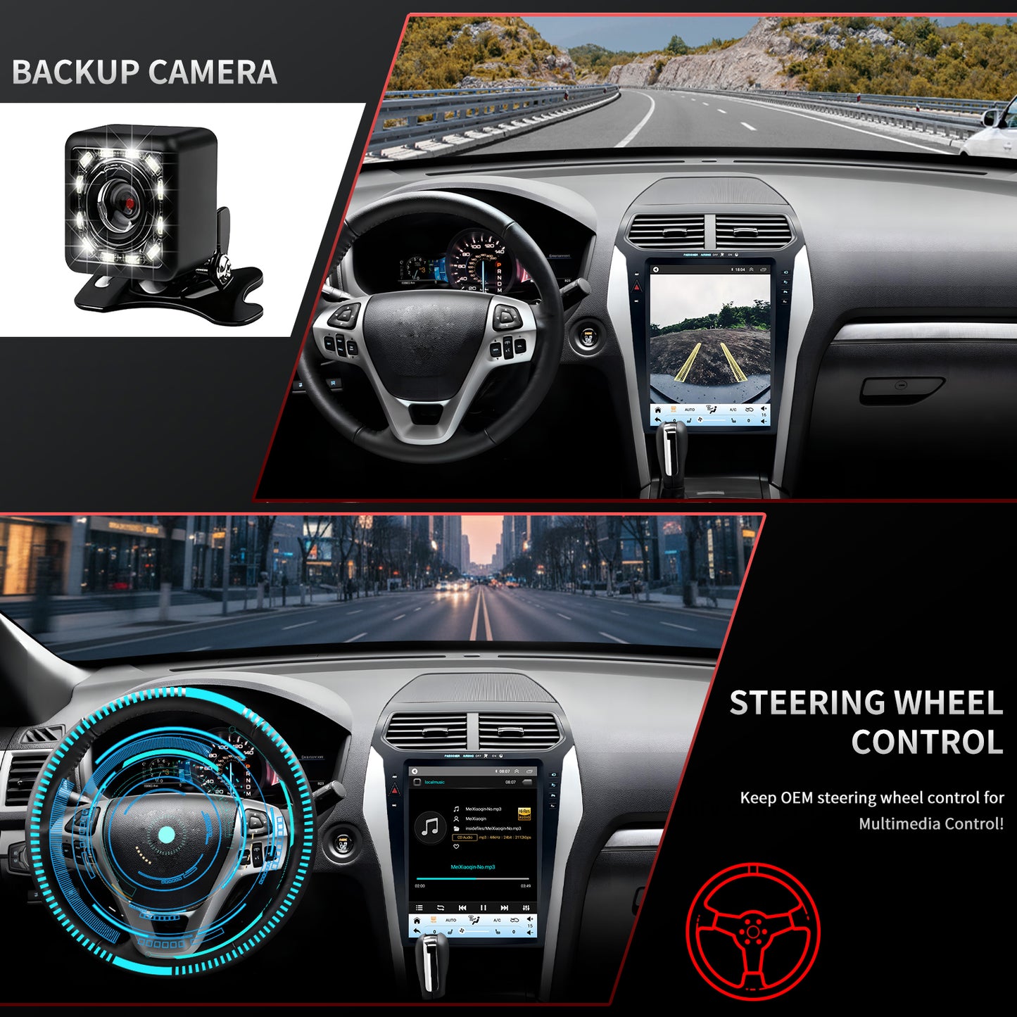 For Ford Explorer 2011-2019 Radio upgrade,12.1-inch QLED  8-Core CPU,touch screen Stereo,Wireless CarPlay & Android Auto,keep OEM Controls