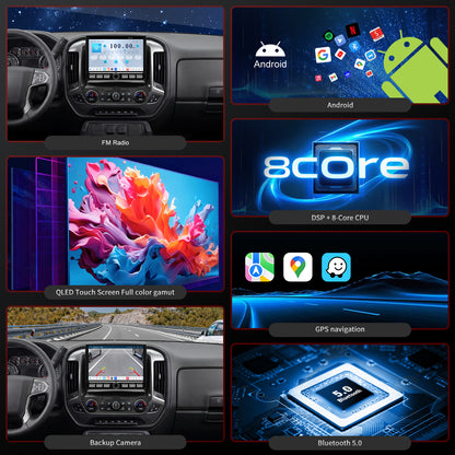 Chevy Silverado Radio upgrade 2014-2018 CarPlay Stereo Screen-Topdisplay 2014 2015 2016 2017 2018 Chevrolet Replacement Headunit Apple Android Auto Accessories Pantalla Estéreo 