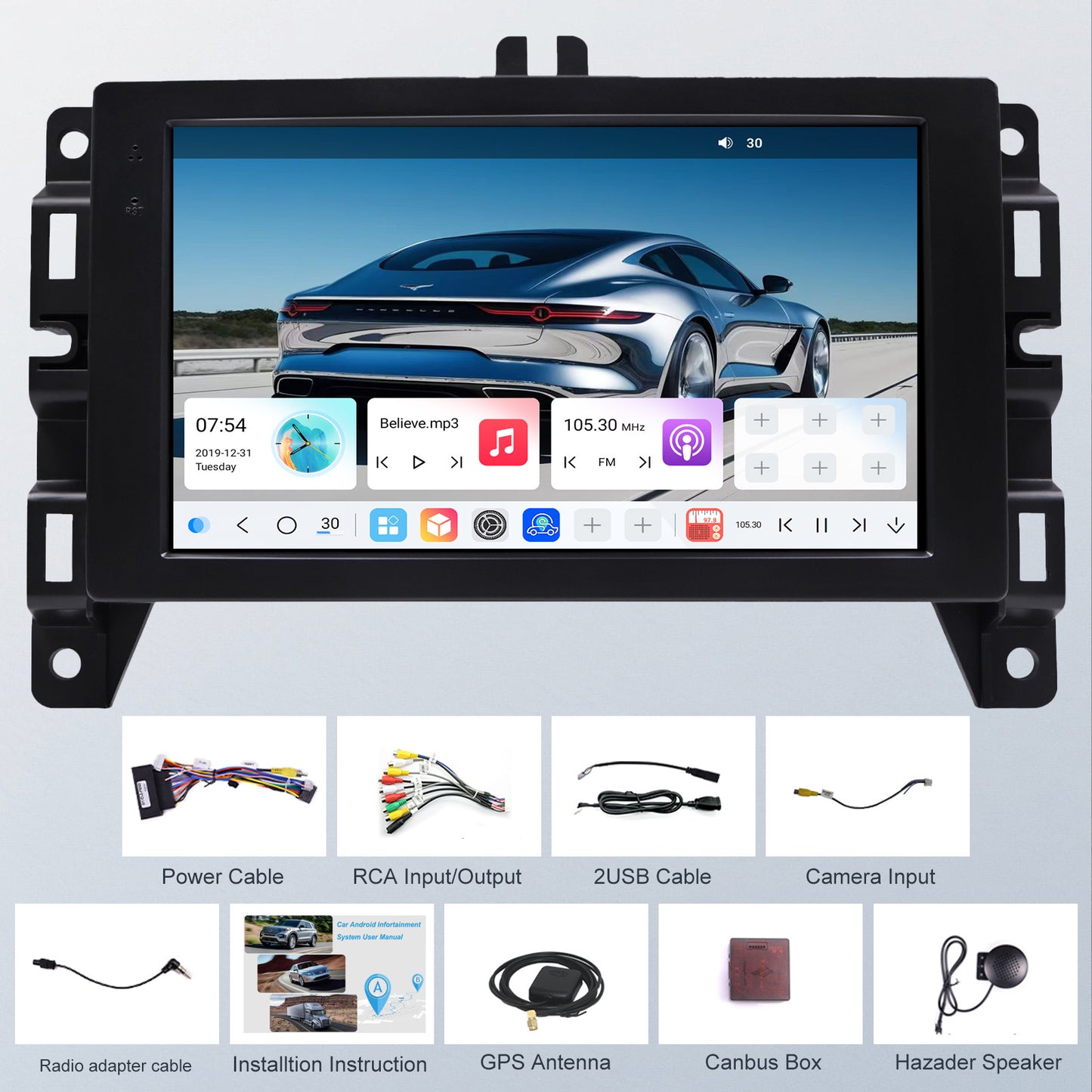For Jeep Cherokee 2014-2018 Radio upgrade, 7-inch QLED 8-Core CPU, touch screen Stereo,Wireless CarPlay & Android Auto,keep OEM Controls