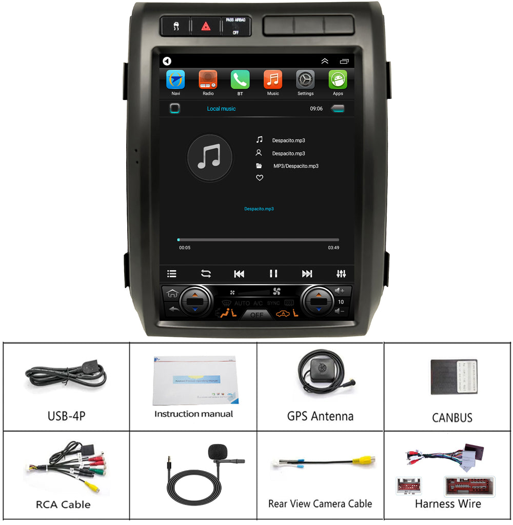 for Ford F150 2009-2012 Radio upgrade,12.1-inch QLED 8-Core CPU,touch screen Stereo,Wireless CarPlay & Android Auto,Manual AC Only