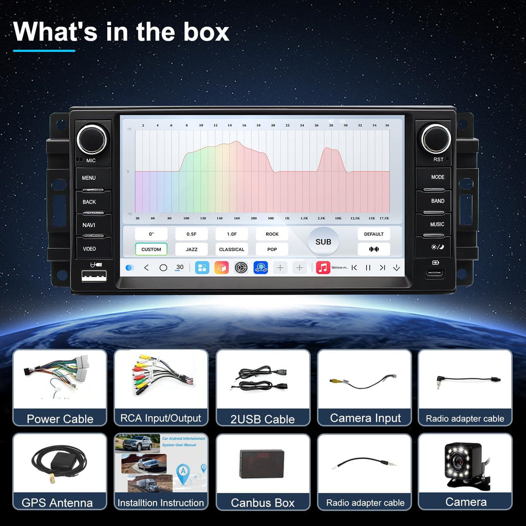For Dodge Challenger 2008-2014 Radio upgrade,7-inch QLED 8-Core CPU,touch screen Stereo,Wireless CarPlay & Android Auto,Free camera