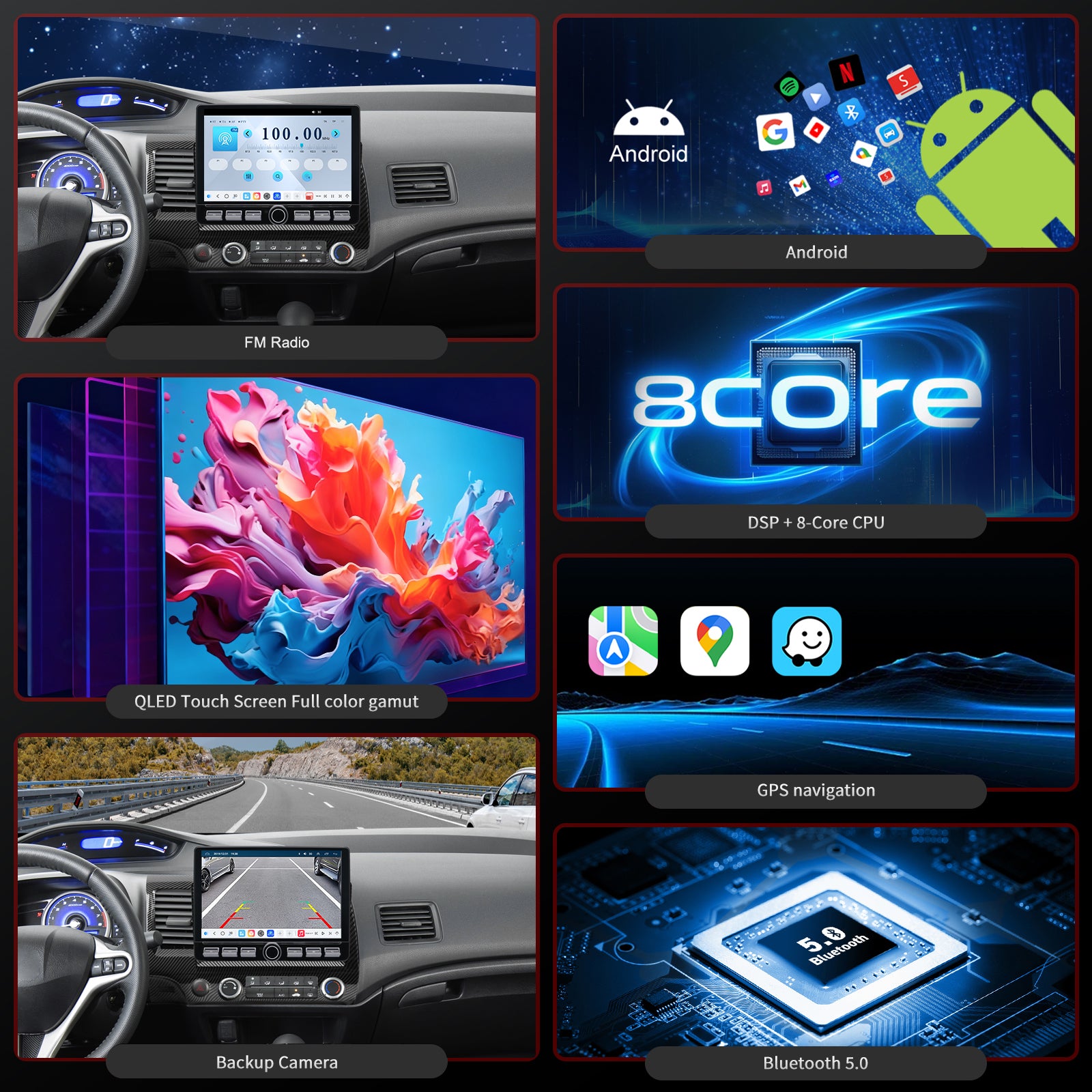 Honda Civic Radio upgrade 2006-2011 CarPlay Stereo Screen - Topdisplay 2006 2007 2008 2009 2010 2011 Replacement Headunit Apple Android Auto Accessories Pantalla Estéreo