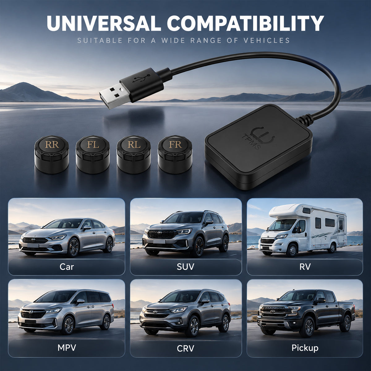 Topdisplay TM2 TPMS Set of 4 Sensors, Tire Pressure Display via Built-in Head Unit App, Restore Factory-Style Monitoring