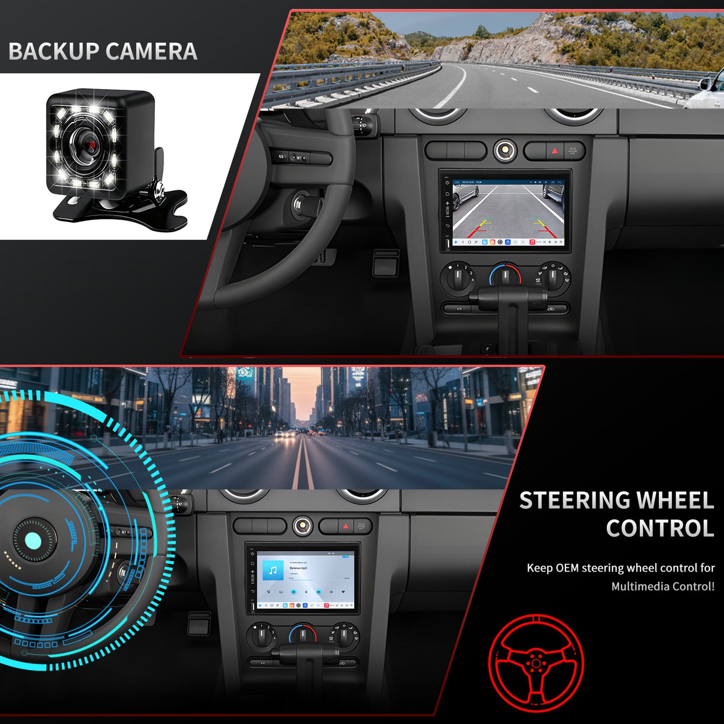 For Ford Mustang 2005-2009 Radio upgrade,7-inch QLED 8-Core CPU,touch screen Stereo,Wireless CarPlay & Android Auto,keep OEM Controls