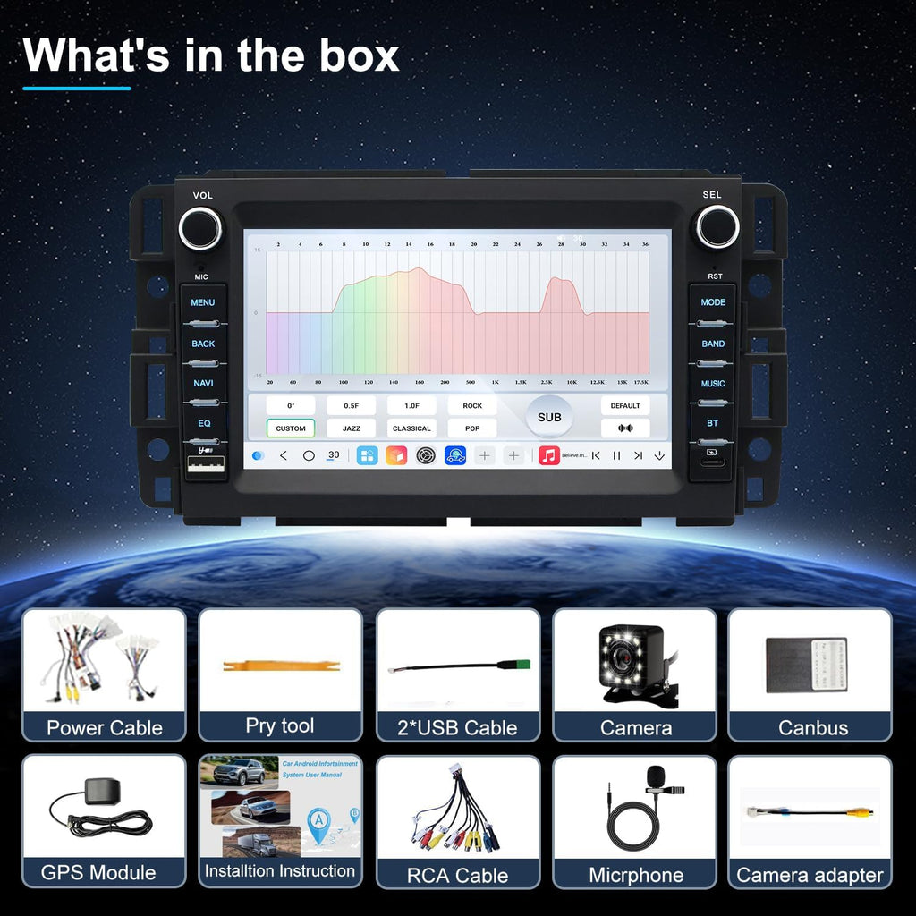 Chevy Tahoe Radio upgrade 2007-2014 CarPlay Stereo Screen - Topdisplay 2007 2008 2009 2010 2011 2012 2013 2014 Chevrolet Replacement Headunit Apple Android Auto Accessories Pantalla Estéreo