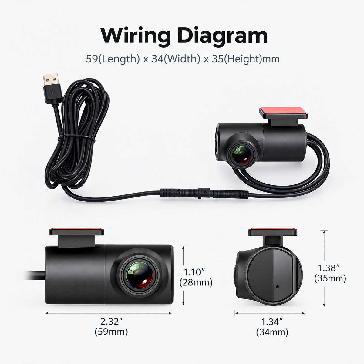 Topdisplay Front Dash Camera for All Android Car Stereos, USB-Powered DVR with Loop Recording, 270° Rotatable Mount