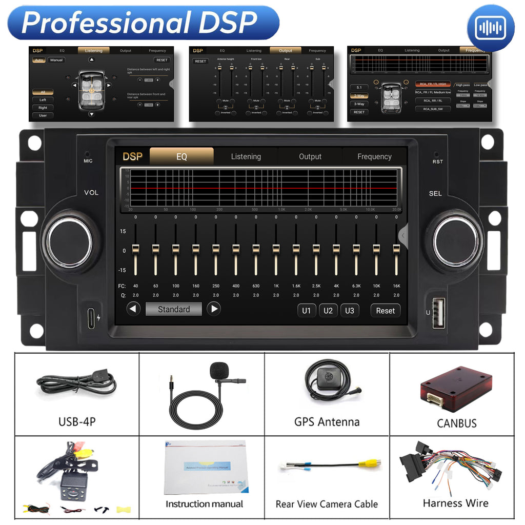 for Jeep Compass 2007-2008 Radio upgrade,6.2-inch QLED 8-Core CPU,touch screen Stereo,Wireless CarPlay & Android Auto,Free camera