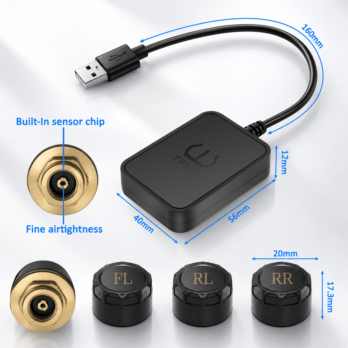 Topdisplay TM2 TPMS Set of 4 Sensors, Tire Pressure Display via Built-in Head Unit App, Restore Factory-Style Monitoring