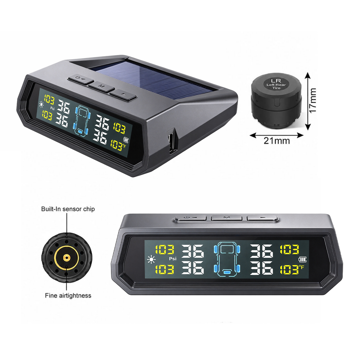 Topdisplay TM2 Tire Pressure Monitoring System, TPMS Set of 4 Sensors
