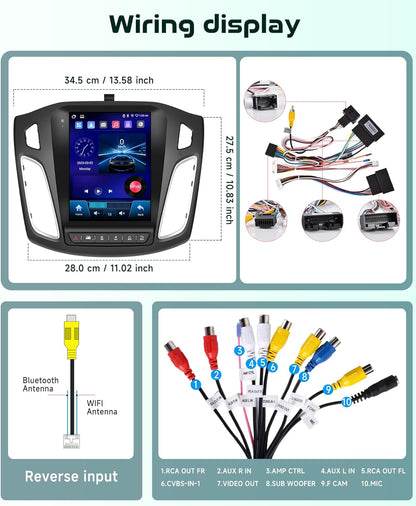 For Ford Focus 2012-2018 Radio upgrade, 9.7-inch QLED 8-Core CPU,touch screen Stereo,Wireless CarPlay & Android Auto,Free camera