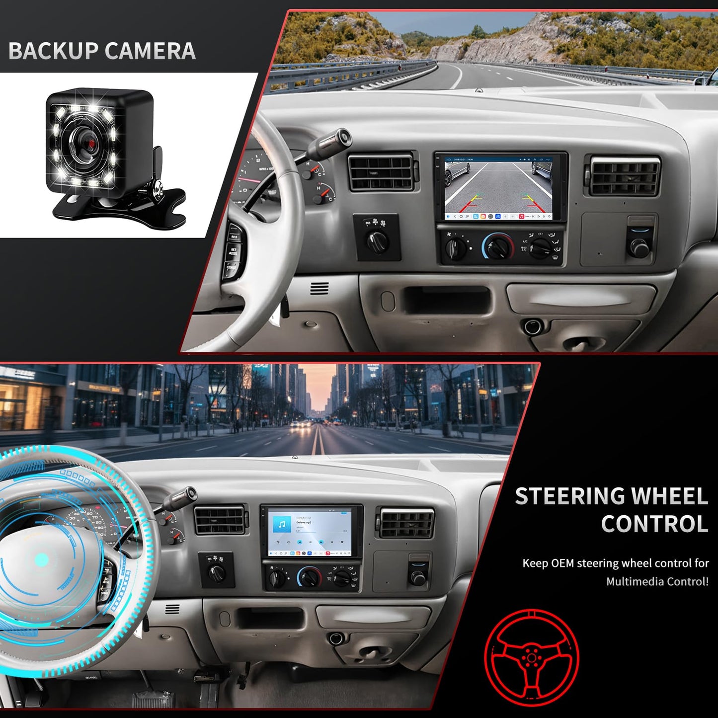 Ford F150 Stereo replacement 1997-2003 CarPlay Radio Screen-Topdisplay 1997 1998 1999 2000 2001 2002 2003 F150 Upgrade Headunit Apple Carplay Android Auto Accessories Pantalla Estéreo