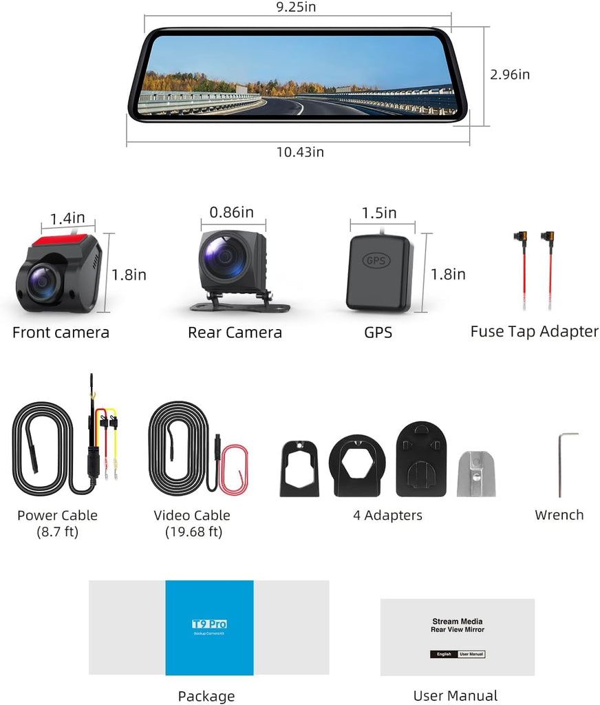 For Ford F150 2015-2022 Dash Cam & Streaming Rear Mirror Replacement – 4K 2160P/FHD Dash Camera for Cars, 9.66-inch IPS Screen, OEM Look