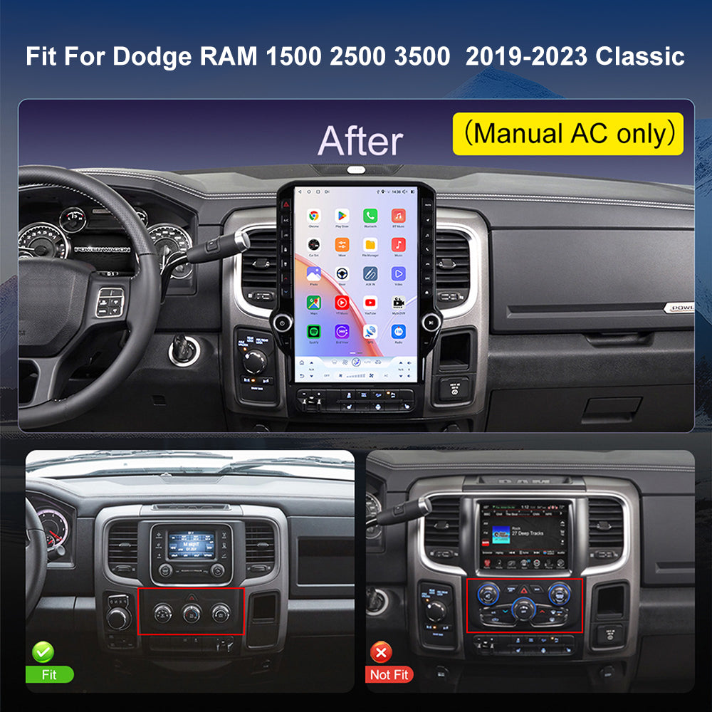 For Dodge RAM Classic 1500/2500/3500 2019-2023 Radio upgrade,14.5-inch QLED Qualcomm 8-Core CPU,touch screen Stereo,Wireless CarPlay & Android Auto