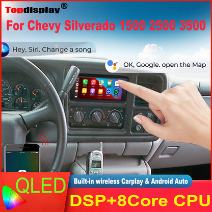 For Cadillac Escalade 1999-2002 Radio upgrade,6.8-inch QLED 8-Core CPU,touch screen Stereo,Wireless CarPlay & Android Auto,keep OEM Controls