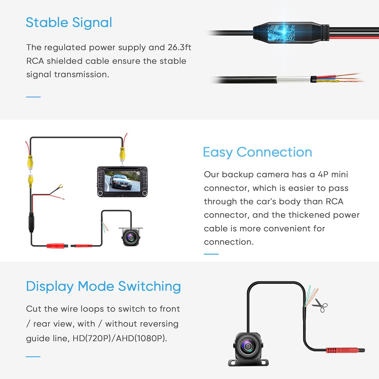 Backup Camera, AHD 1080P Metal 170 Degree Wide Angle Rearview Reversing Camera, Clear Night Vision IP69 Waterproof Reverse Rear View Camera for Car Vehicle SUV RV