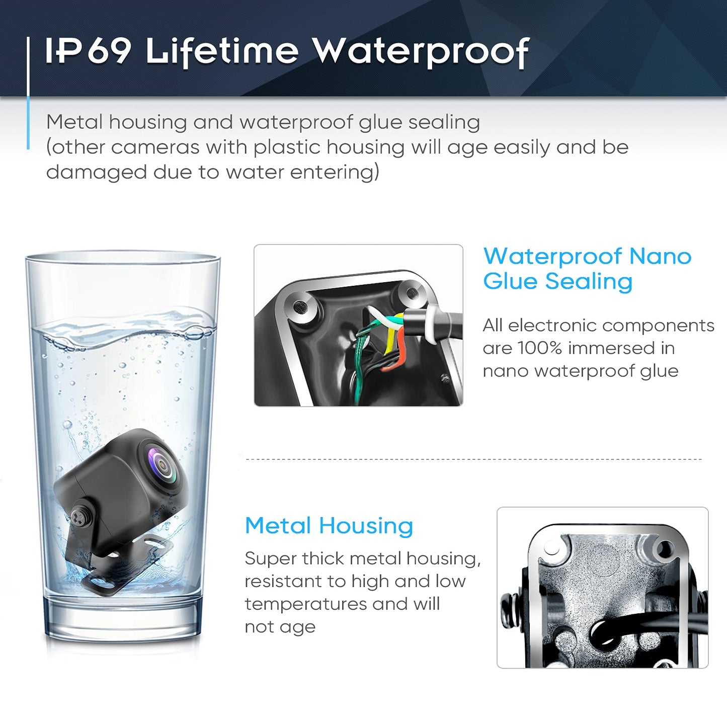 Backup Camera, AHD 1080P Metal 170 Degree Wide Angle Rearview Reversing Camera, Clear Night Vision IP69 Waterproof Reverse Rear View Camera for Car Vehicle SUV RV