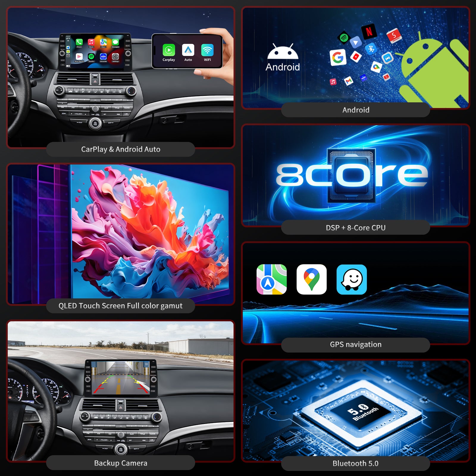 Honda Accord Radio upgrade 2008-2018 CarPlay Stereo Screen -Topdisplay 2008 2009 2010 2011 2012 Replacement Headunit Apple Android Auto Accessories Pantalla Estéreo 
