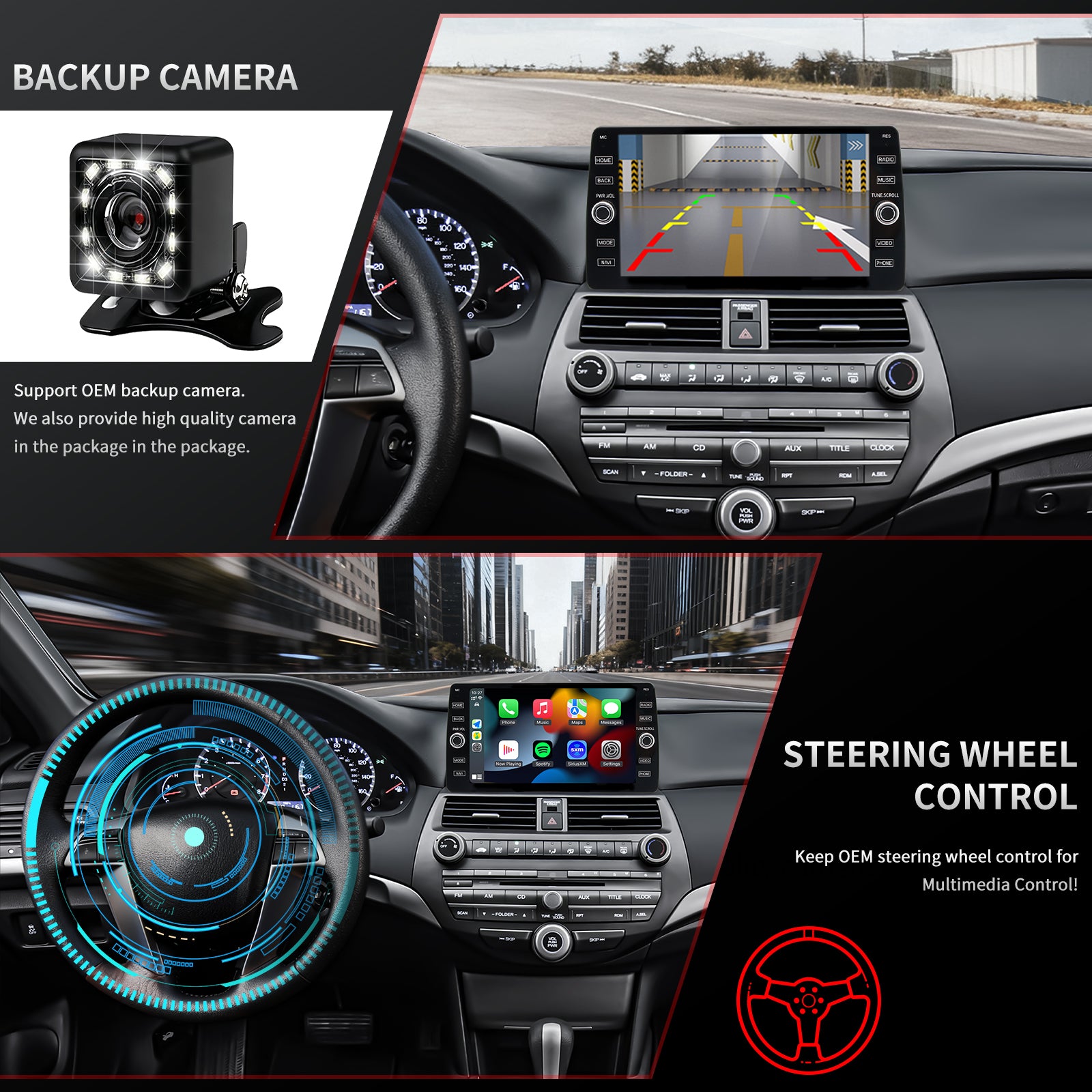 Honda Accord Radio upgrade 2008-2018 CarPlay Stereo Screen -Topdisplay 2008 2009 2010 2011 2012 Replacement Headunit Apple Android Auto Accessories Pantalla Estéreo 