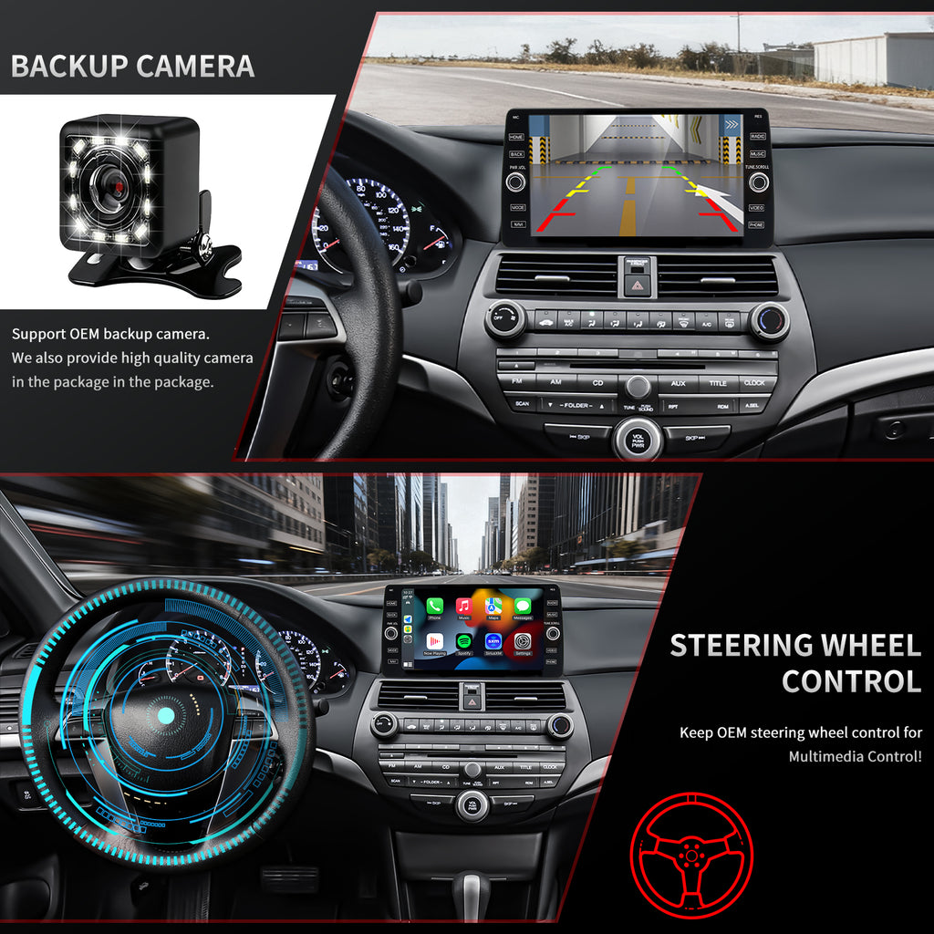 For Honda Accord 2008-2012 Radio upgrade,10.2-inch QLED  8-Core CPU,touch screen Stereo,Wireless CarPlay & Android Auto,keep OEM Controls