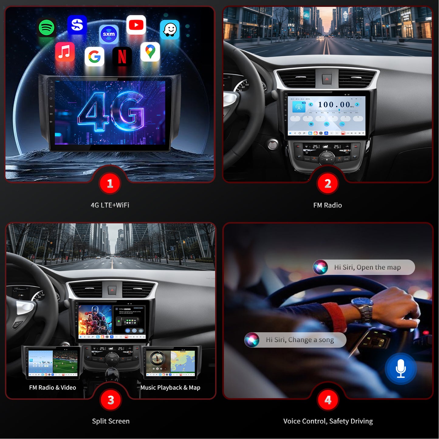 For Nissan Sentra 2013-2019 Radio upgrade,9-inch QLED 8-Core CPU,touch screen Stereo,Wireless CarPlay & Android Auto,keep OEM Controls