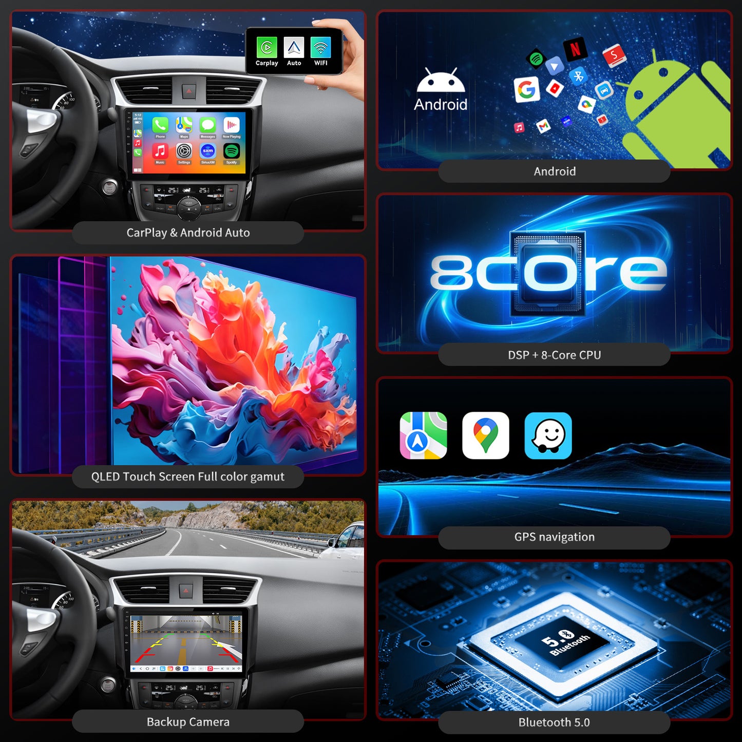 For Nissan Sentra 2013-2019 Radio upgrade,9-inch QLED 8-Core CPU,touch screen Stereo,Wireless CarPlay & Android Auto,keep OEM Controls