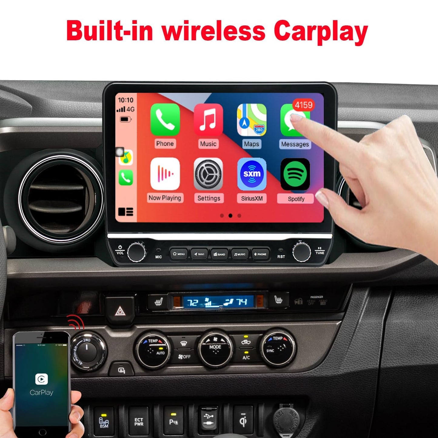 For Toyota Tacoma 2016-2023 Radio upgrade,10.1-inch QLED  8-Core CPU,touch screen Stereo,Wireless CarPlay & Android Auto,keep OEM Controls