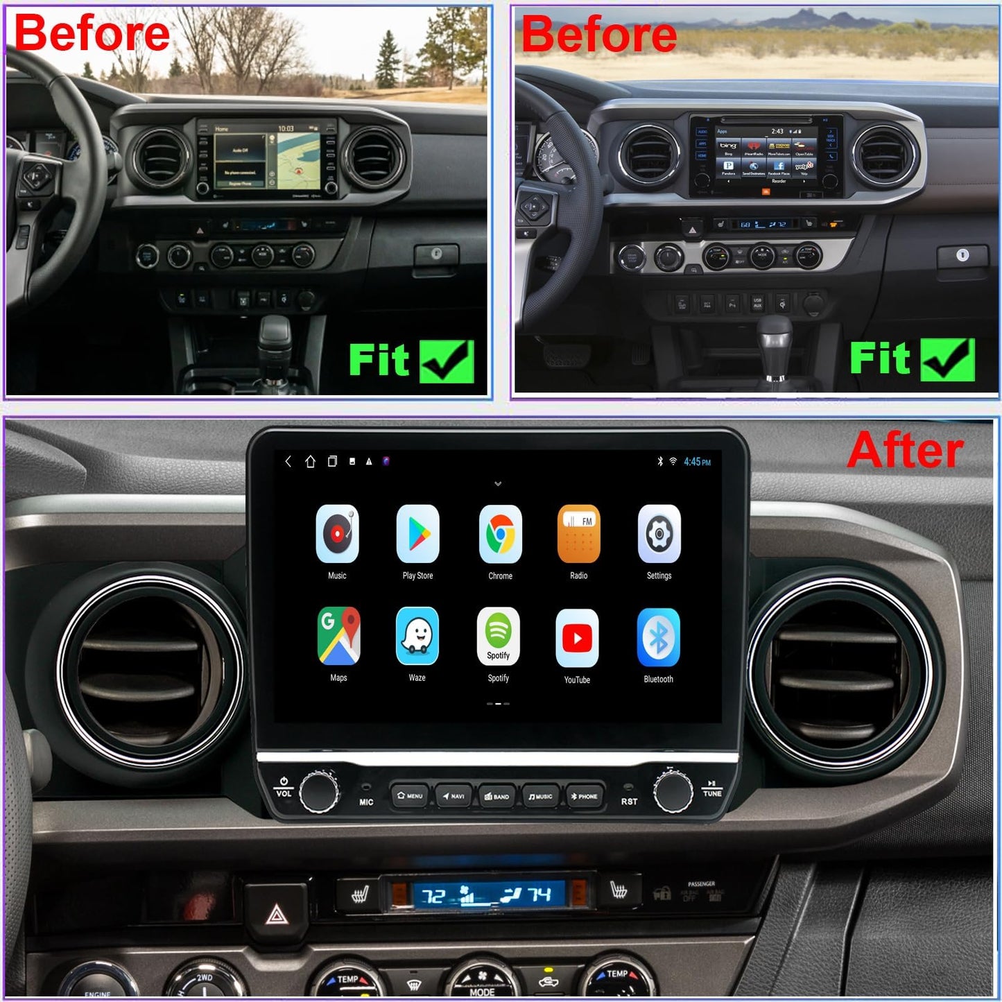 For Toyota Tacoma 2016-2023 Radio upgrade,10.1-inch QLED  8-Core CPU,touch screen Stereo,Wireless CarPlay & Android Auto,keep OEM Controls