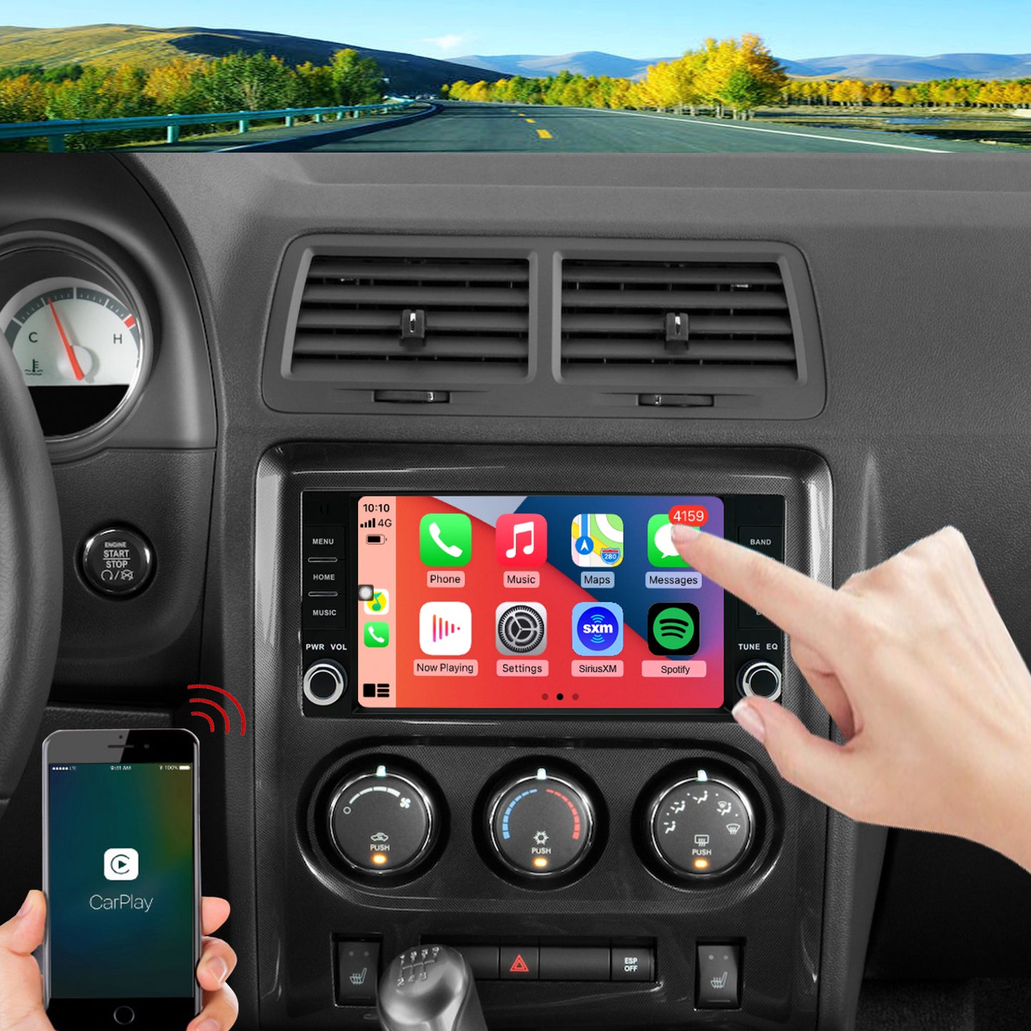 Dodge Avenger Radio upgrade 2008-2014 CarPlay Stereo Screen-Topdisplay 2008 2009 2010 2011 2012 2013 2014 Replacement Headunit Apple Android Auto Accessories Pantalla Estéreo 