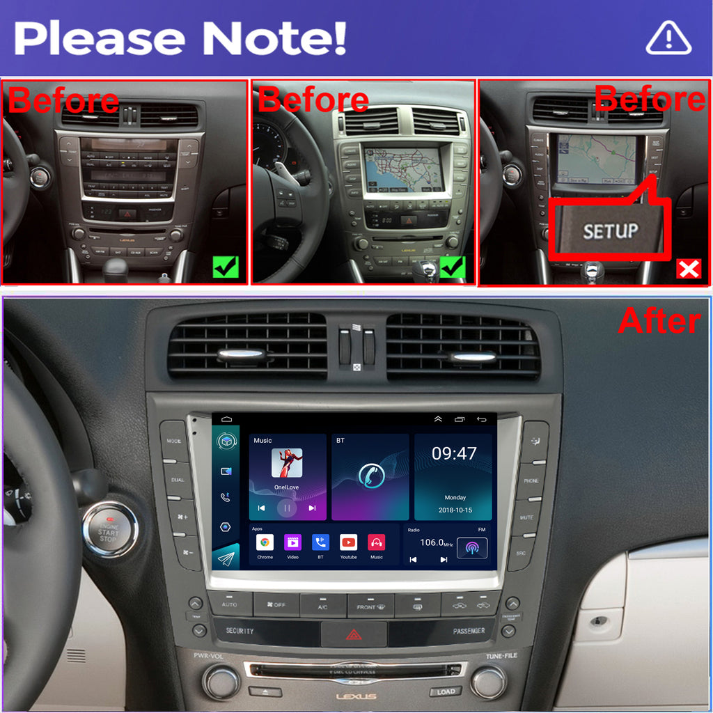 for Lexus IS250 IS350 2006-2013 Radio upgrade,9-inch QLED 8-Core CPU,touch screen Stereo,Wireless CarPlay & Android Auto,keep OEM Controls