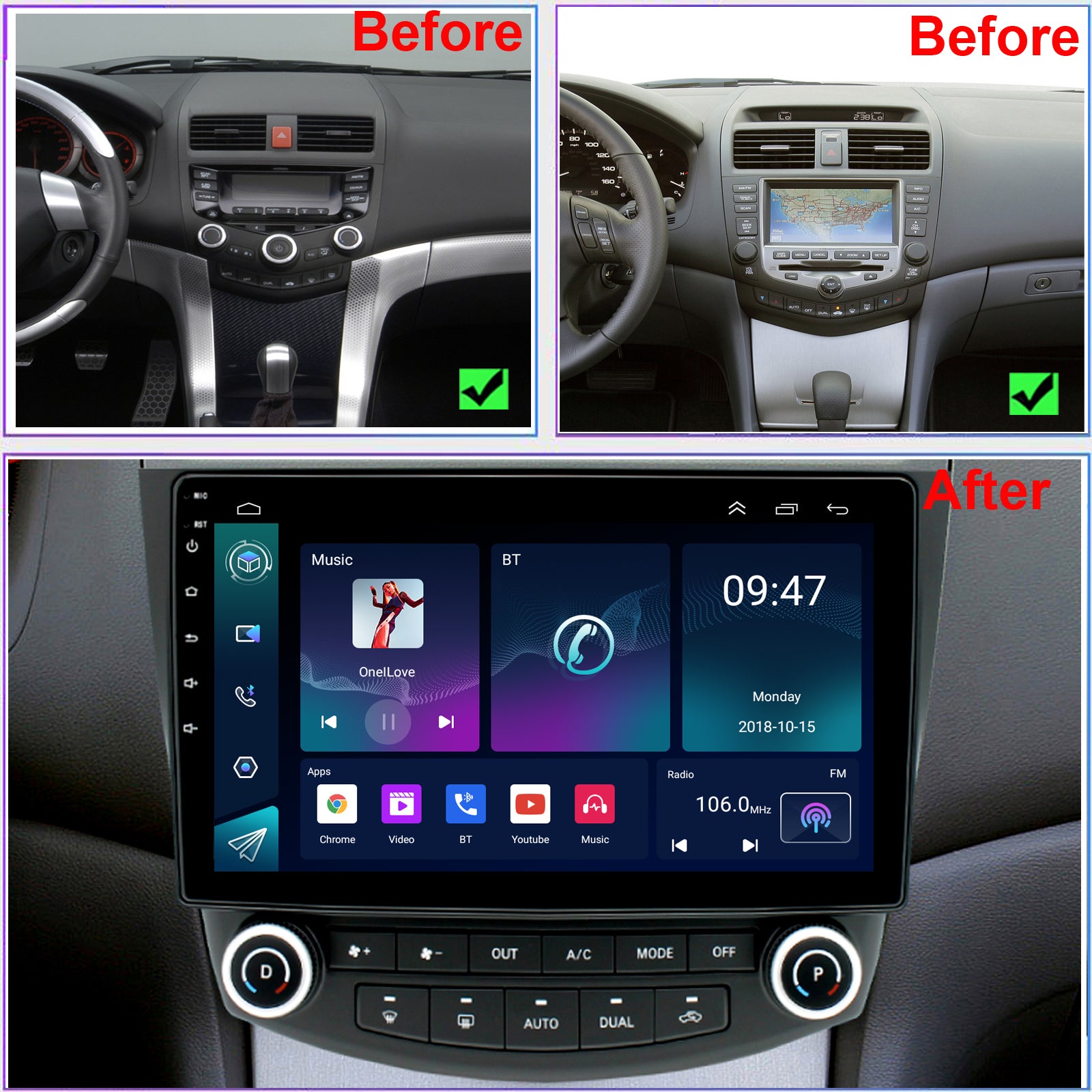 Honda Accord 7th Gen Radio upgrade 2003-2007 CarPlay Stereo Screen - Topdisplay 2003 2004 2005 2006 2007 Replacement Headunit Apple Android Auto Accessories Pantalla Estéreo