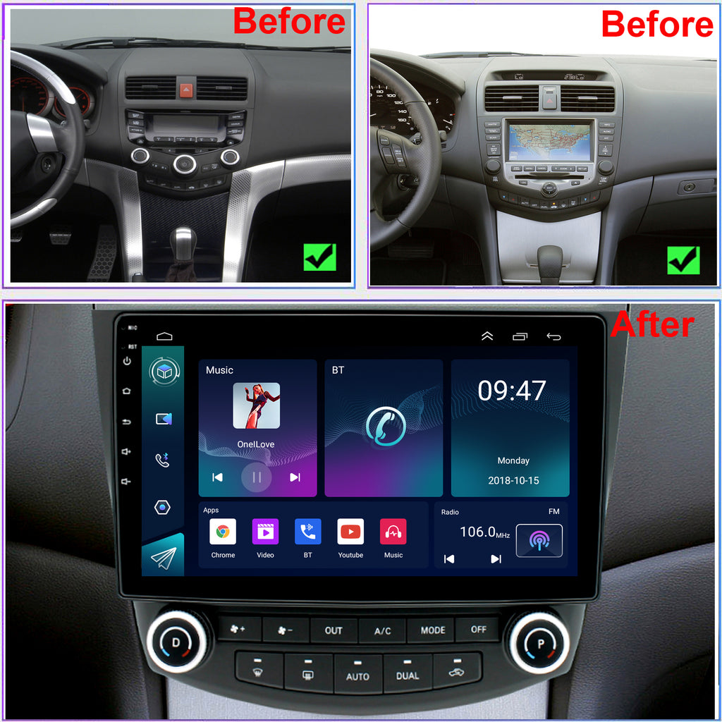 Honda Accord radio Upgrade 7th Gen 2003-2007 Android 12 10.1inch IPS Touch Screen GPS Navigation Wireless Carplay 4G LTE Bluetooth WiFi Free Rear Camera