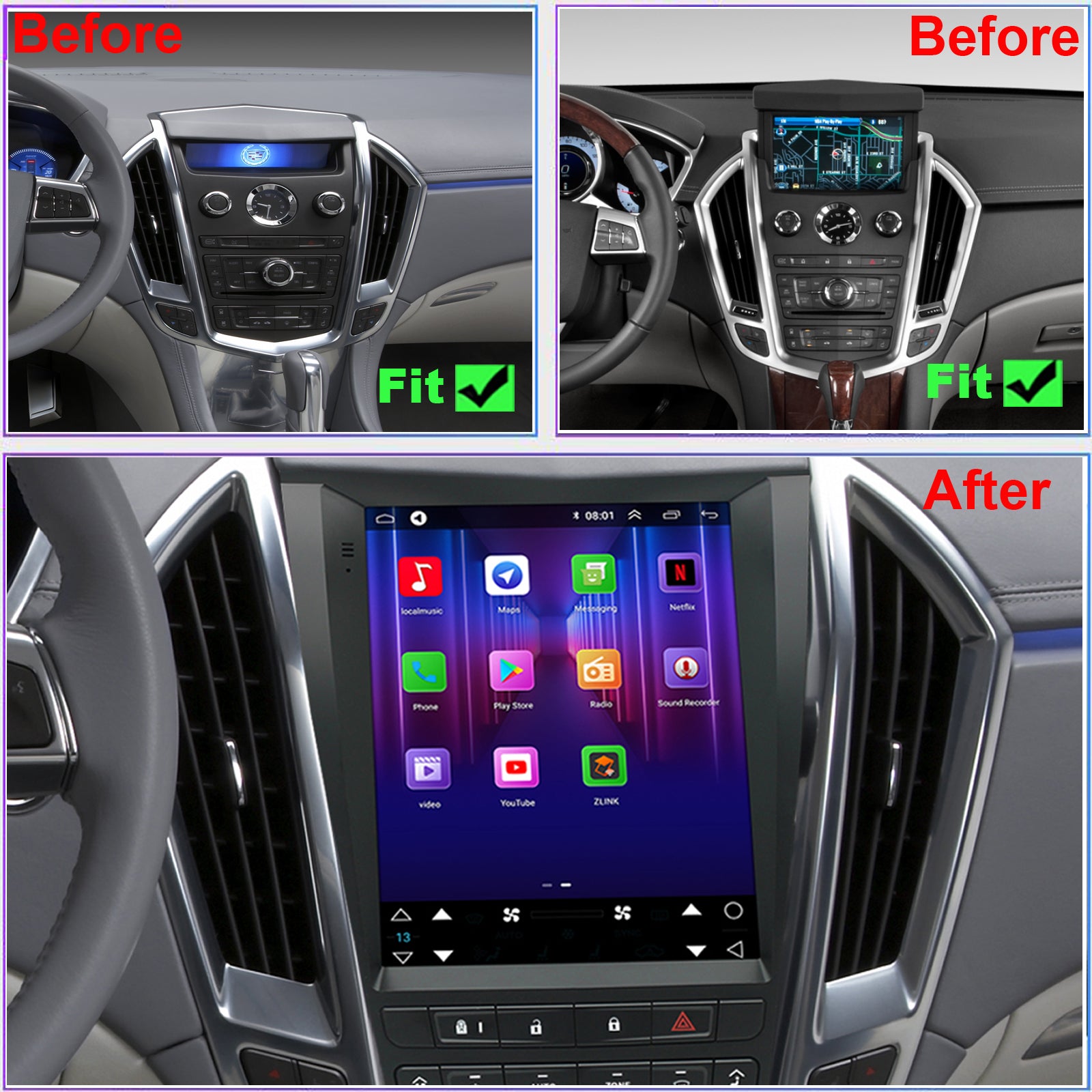 Cadillac SRX Radio upgrade 2010-2012 CarPlay Stereo Screen - Topdisplay 2010 2011 2012 Replacement Headunit Apple Android Auto Accessories Pantalla Estéreo