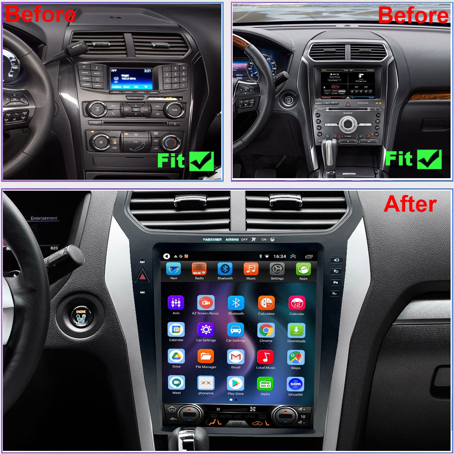 For Ford Explorer 2011-2019 Radio upgrade,12.1-inch QLED  8-Core CPU,touch screen Stereo,Wireless CarPlay & Android Auto,keep OEM Controls
