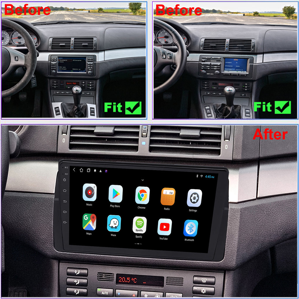BMW 3 Series Radio upgrade 1998-2005 E46 9inch Android Navigation System wireless carplay IPS Touch Screen Bluetooth WiFi Build-in Maps