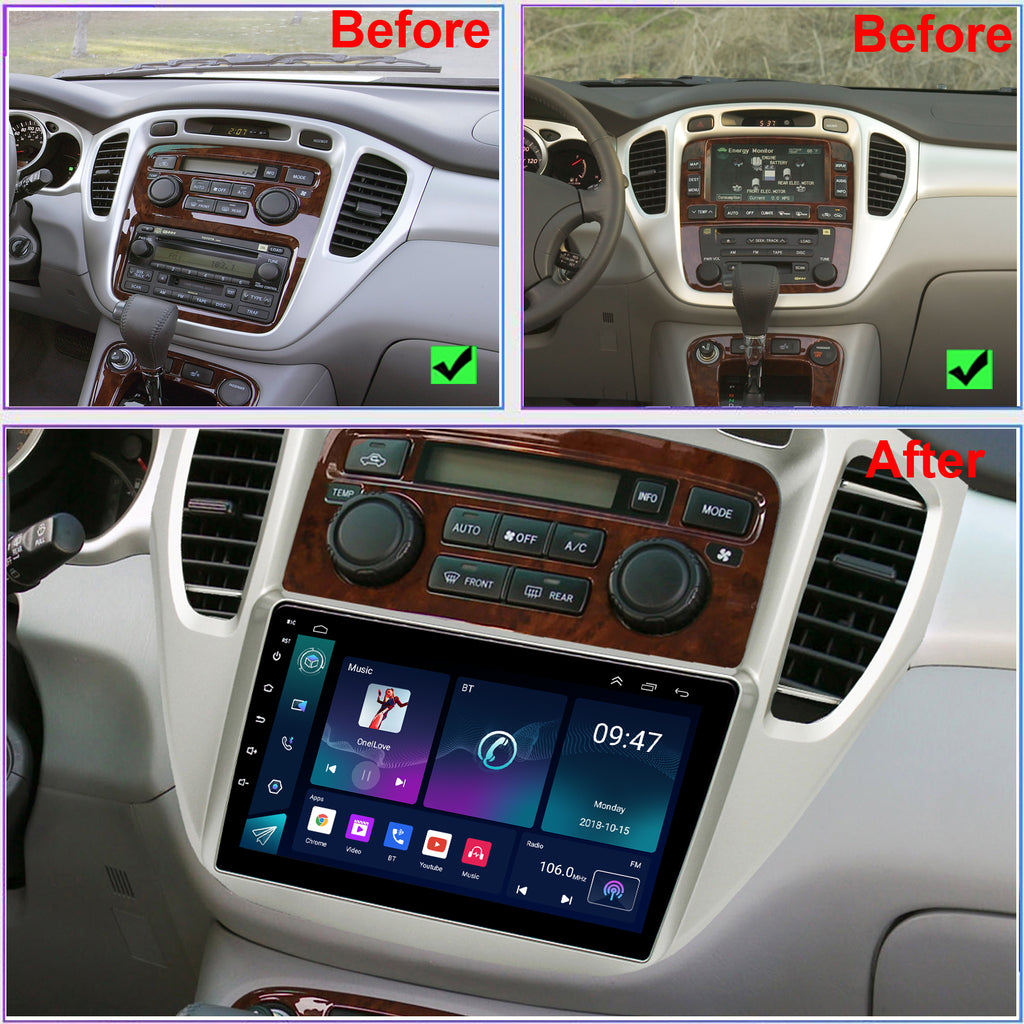 for Toyota Highlander 2001-2007 Radio upgrade,9-inch QLED 8-Core CPU,touch screen Stereo,Wireless CarPlay & Android Auto,keep OEM Controls