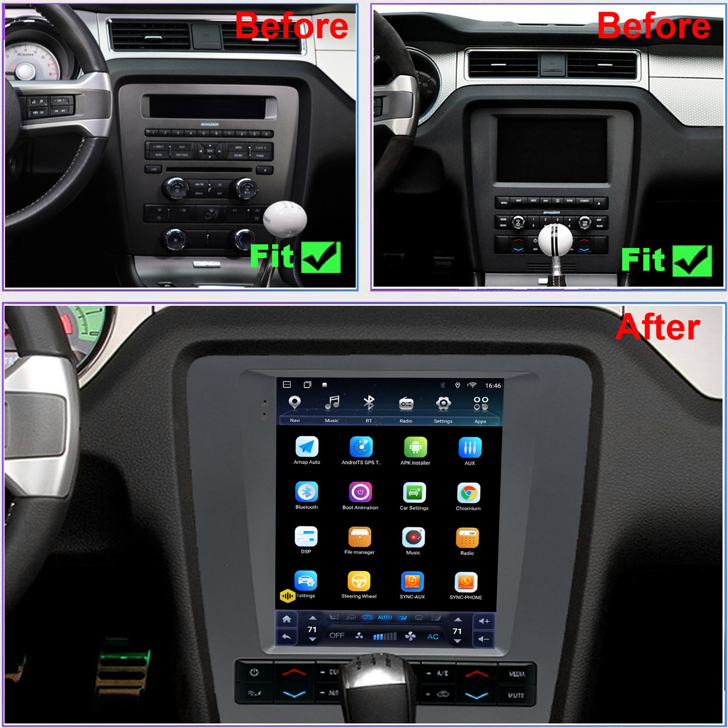 For Ford Mustang 2010-2014 Radio upgrade,9.7-inch QLED 8-Core CPU,touch screen Stereo,Wireless CarPlay & Android Auto,Free camera
