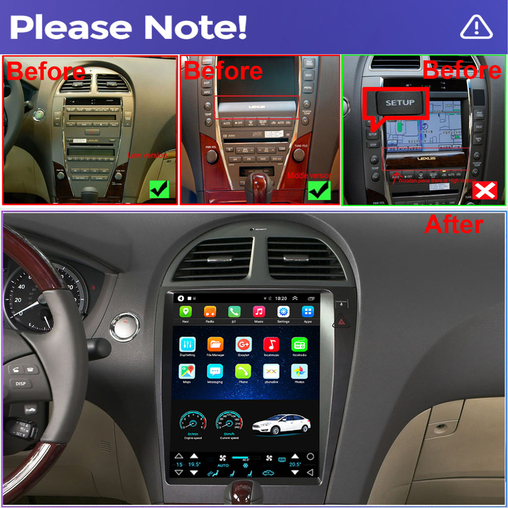 Lexus ES300 ES330 Radio Upgrade 2007-2012 Android Stereo Replacement Build in Wireless carplay Android Auto Bluetooth Wifi Free camera