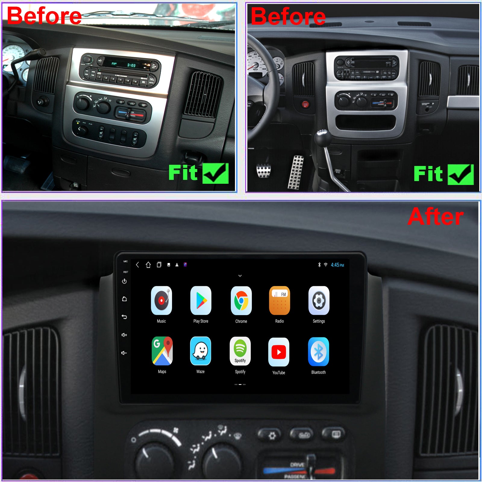 Dodge RAM Radio upgrade 2002-2005 CarPlay Stereo Screen - Topdisplay 2002 2003 2004 2005 Replacement Headunit Apple Android Auto Accessories Pantalla Estéreo