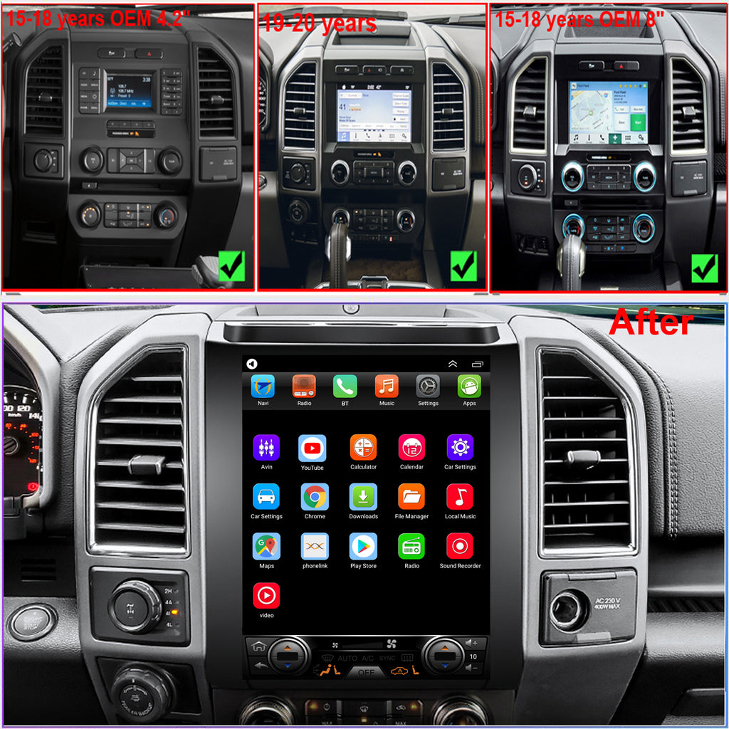 for Ford F150 2015-2018 Radio upgrade,12.1-inch QLED 8-Core CPU,touch screen Stereo,Wireless CarPlay & Android Auto,keep OEM Controls