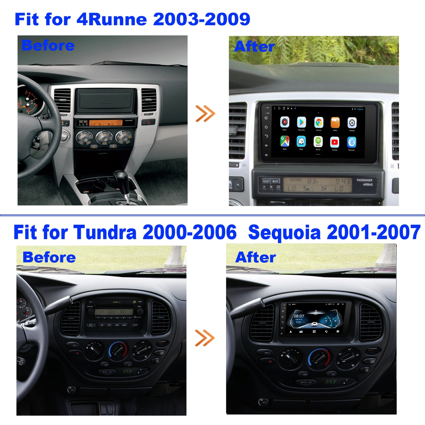 For Toyota Tundra 2000-2006 Radio upgrade,7-inch QLED  8-Core CPU,touch screen Stereo,Wireless CarPlay & Android Auto,keep OEM Controls